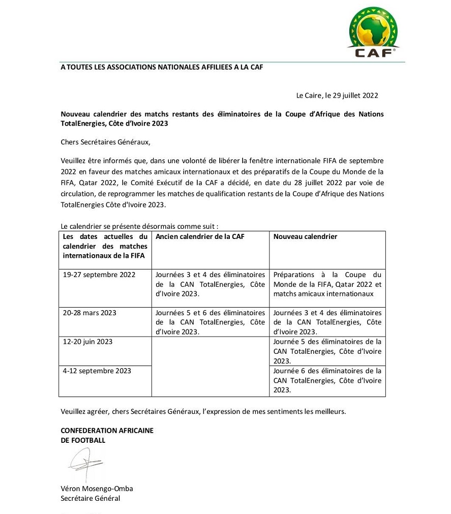 image La CAF réorganise le calendrier des éliminatoires