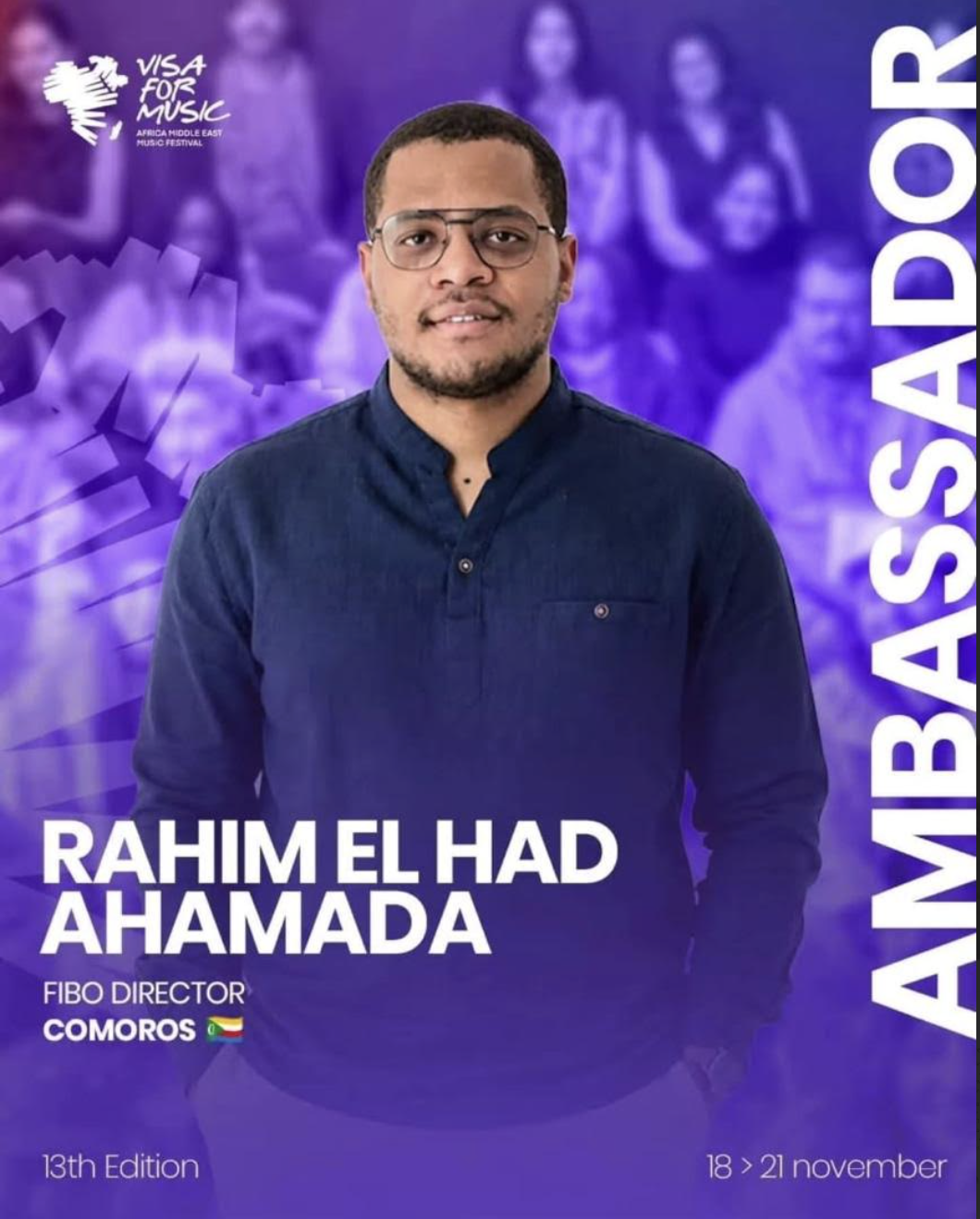 Rahim El-Had, nominé ambassadeur Visa for Music pour les Comores