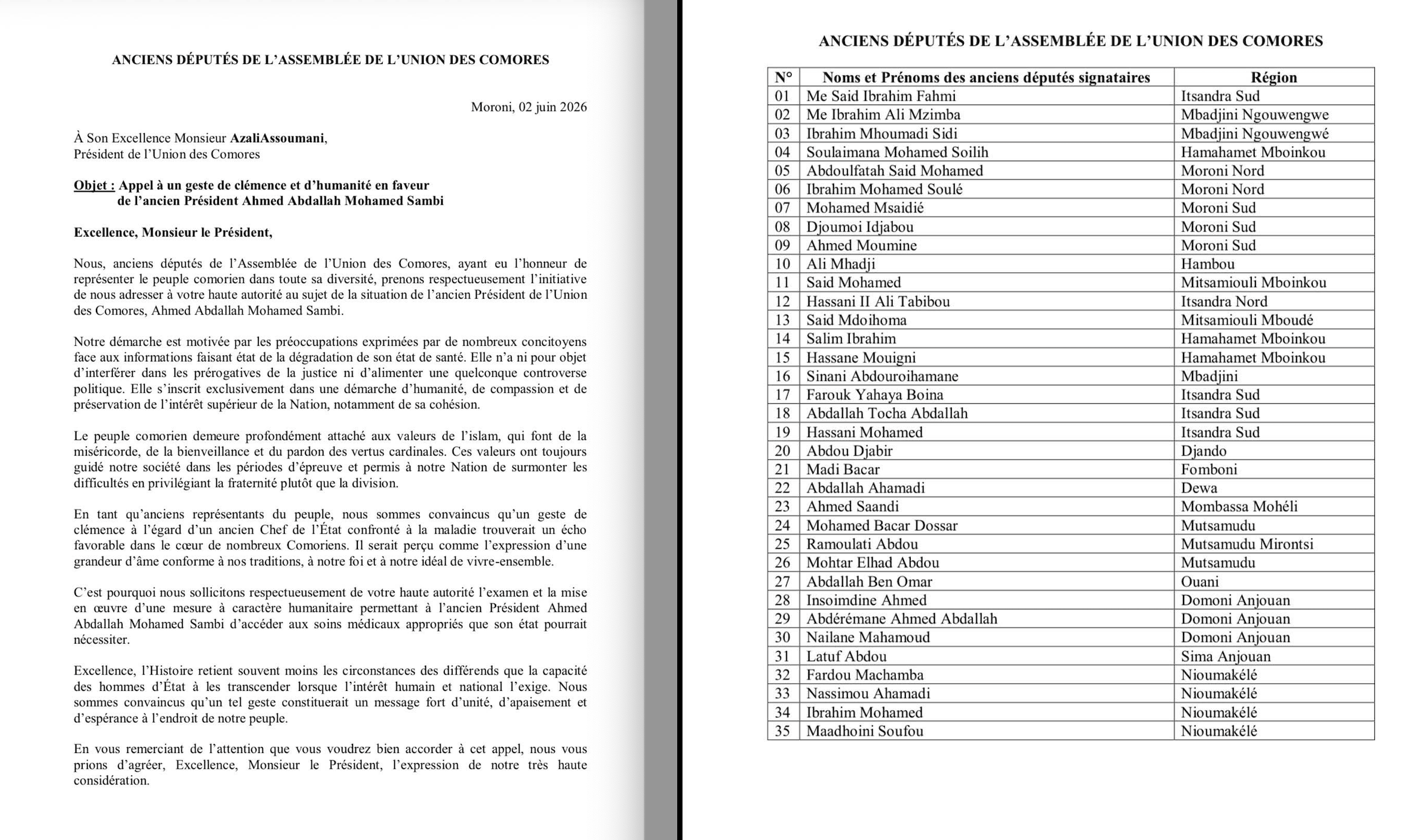 image Etat de santé de Sambi : Des hauts dignitaires du pays appellent à la clémence