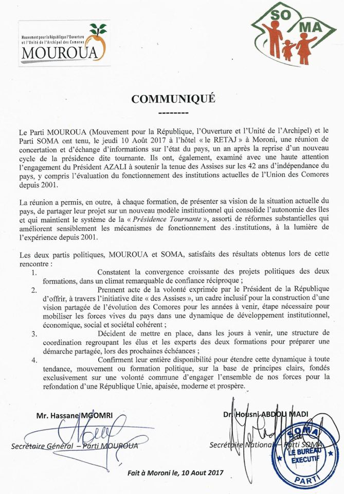 image Politique / Mouroua et Soma au même diapason
