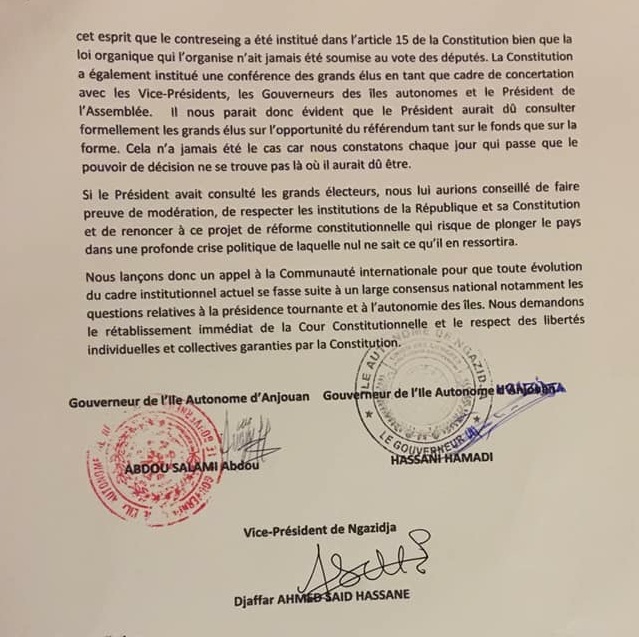 image Référendum constitutionnel / Un vice-président et deux gouverneurs interpellent la Communauté internationale