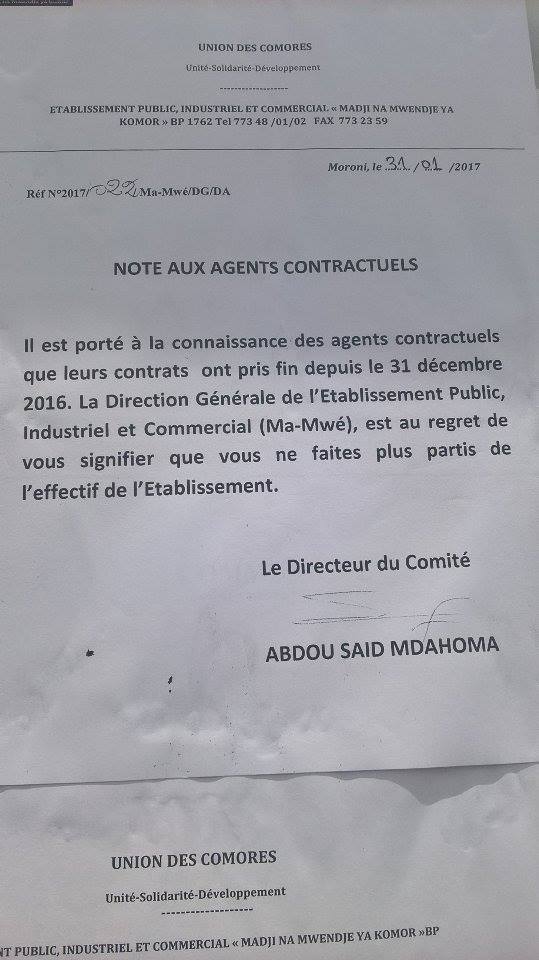 image Ma-mwe / Une soixantaine de contractuels mis à la porte